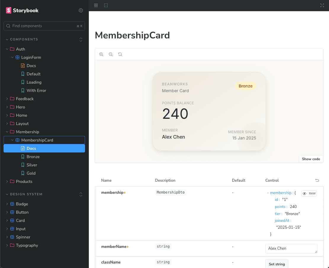 BeanWorks – Component Library (Storybook)